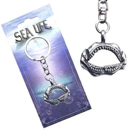 Striebristý prívesok na kľúče, otvorená žraločia čeľusť