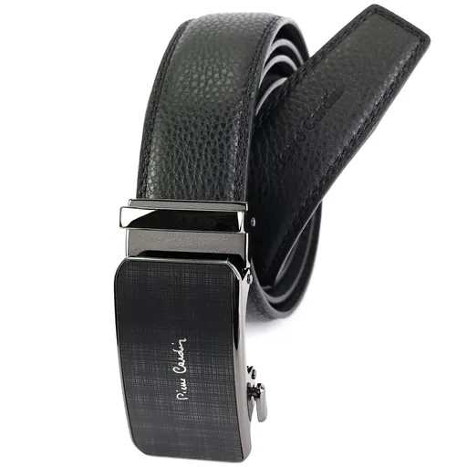 Čierny kožený opasok s automatickou prackou Pierre Cardin