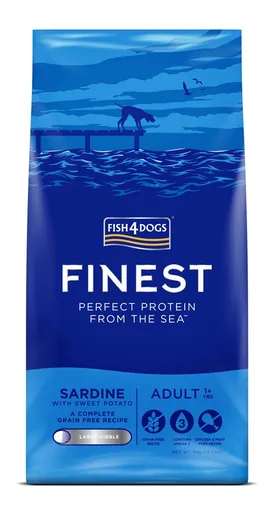 FISH4DOGS Granule veľké pre dospelých psov Finest sardinka so sladkými zemiakmi 6kg, 1+