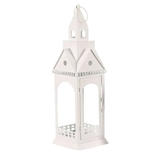 Kovový lampáš Kostolná veža, v. 46 cm, biela