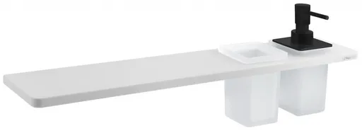 ABELINE polica, pohár + dávkovač/čierna, 500mm, rockstone, biela mat AE502-0101-03