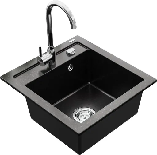 MEXEN/S MEXEN/S - Vito granitový drez 1-miska vrátane batérie Telma, čierna/strieborný metalik 6503-73-670200-00