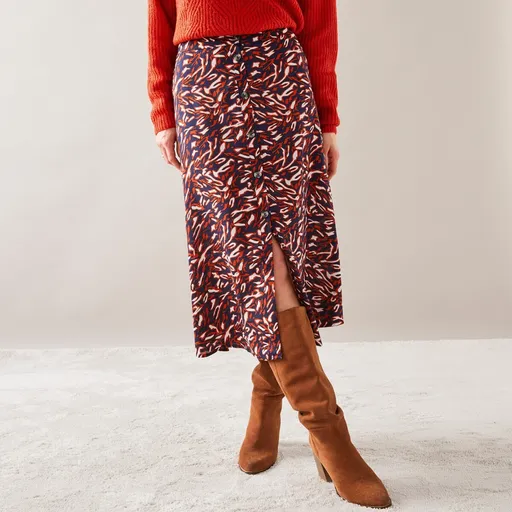 Sukňa s gombíkmi a potlačou pre nižšiu postavu