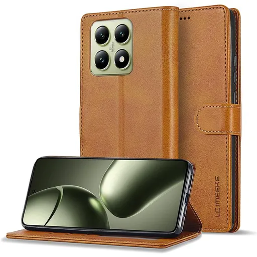 IMEEKE Peňaženkový obal pre Xiaomi 14T svetlohnedý