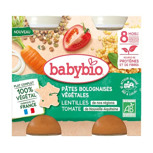 BABYBIO Zeleninové bolonské cestoviny so šošovkou, paradajkou BIO 2 x 200 g