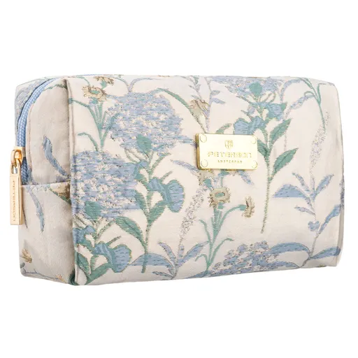Svetlomodrá dámska kozmetická taštička z polyesteru s kvetinovým vzorom