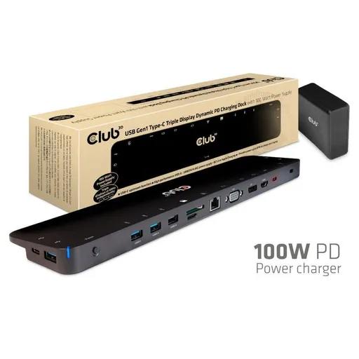 Club3D Dokovacia stanica USB-C 14v1, 1xDP, 1xHDMI, 1xVGA, 2xUSB-C, 5xUSB, čítačka SD kariet, 1xRJ45, čierna