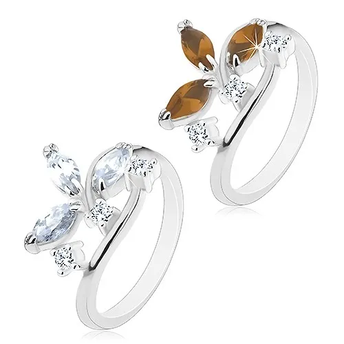 Prsteň v striebornom odtieni - väčšie zrniečkové zirkóny a číre zirkóniky - Veľkosť: 49 mm, Farba: Číra