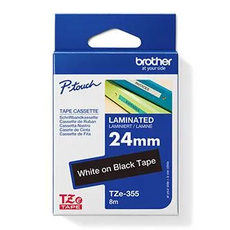 Brother originál páska do tlačiarne štítkov, Brother, TZE-355, biely tisk/černý podklad, laminovaná, 8m, 24mm