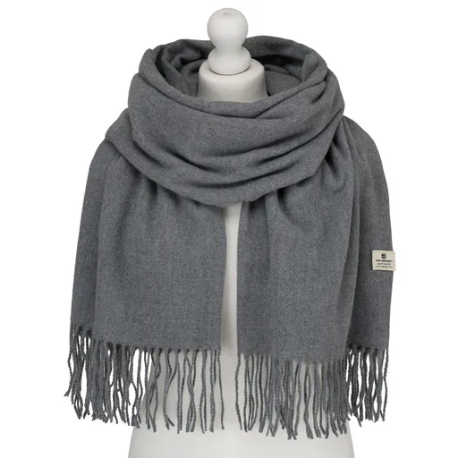 Dámsky sivý šál so strapcami