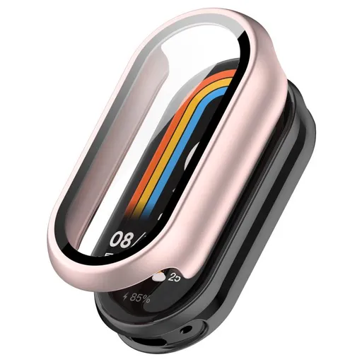 PC FULL COVER Plastový kryt so sklom pre Xiaomi Smart Band 10 / 10 NFC metalický ružový