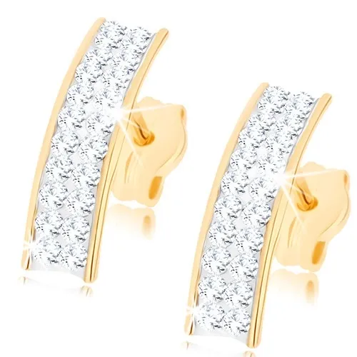 Zlaté náušnice 9K oblúk s pásom z krištáľov Swarovski