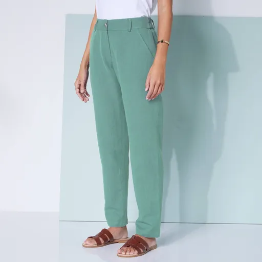 Chino nohavice s pružným pásom zo zmesi bavlny a ľanu