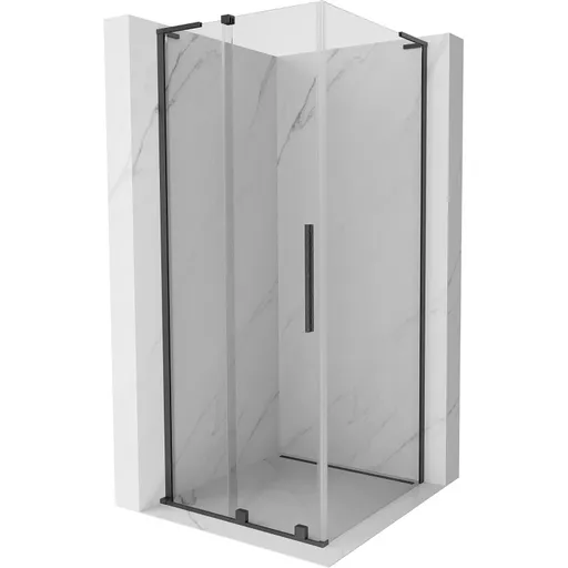 MEXEN/S - Velar L sprchovací kút, posuvné dvere 100 x 100, transparent, grafit kartáčovaná - 871-100-100-03-65 871-100-100-03-66
