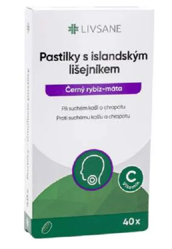 Livsane Pastilky s islandským lišajníkom príchuť čierne ríbezle a mäta s vitamínom C 40 pastiliek