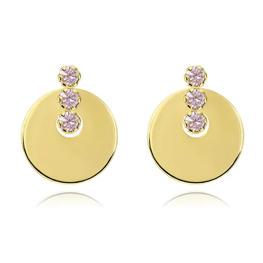 Zlaté náušnice 14K s ružovými zirkónmi a kruhovým motívom