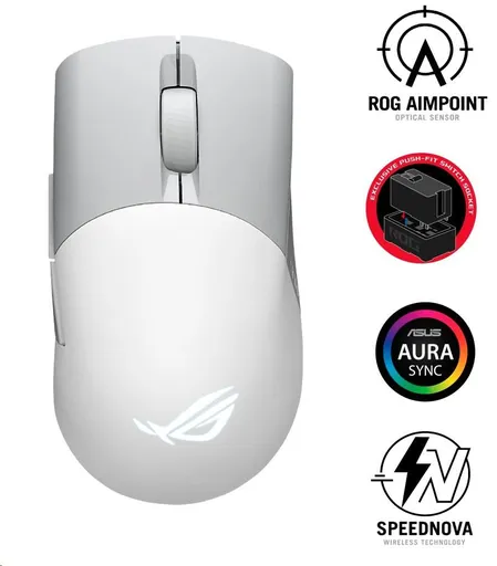 ASUS myš ROG KERIS WIRELESS AIMPOINT WHITE (P709), RGB, Bluetooth, biela
