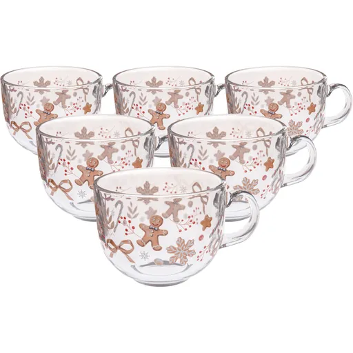 Súprava 6 sklenených hrnčekov Perníček 500 ml