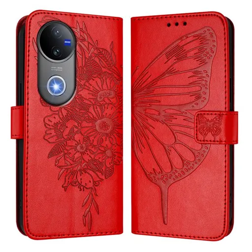 ART BUTTERFLY Peňaženkový obal pre Vivo V50 5G červený