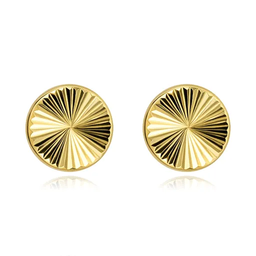 Zlaté náušnice zo 14K zlata s gravírovaným lúčovým vzorom