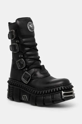 Kožené členkové topánky New Rock ITALI NEGRO NOMADA + TOWER CASCO + ACERO PICOS
