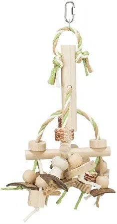 TRIXIE Toy with paper bands závesná drevená hračka pre malé papagáje 31cm