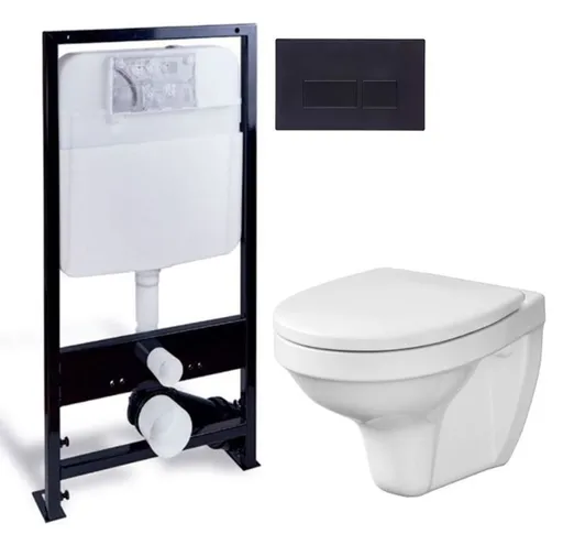 PRIM predstenový inštalačný systém s čiernym tlačidlom 20/0044 + WC CERSANIT DELFI + SEDADLO PRIM_20/0026 44 DE1