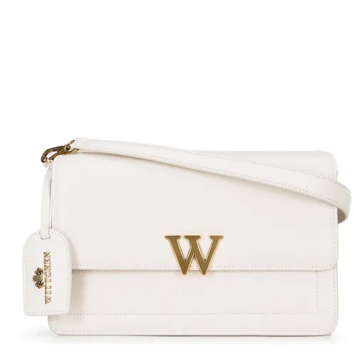 Dámska listová kabelka z kože s brmbolcom krémová 100-4E-200-0