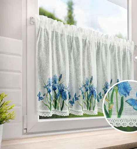 ArtFir Krátka záclona ALA P | biela/modrá 150 x 60 cm