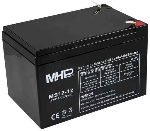 Mhpower olovený akumulátor ms12-12 agm 12 v 12 ah faston f2 6,3 mm