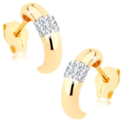 Zlaté náušnice 9K v tvare polkruhu so štvorcom z čírych zirkónov