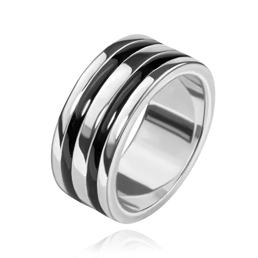 Strieborný prsteň 925 - obrúčka s dvomi čiernymi pásmi - Veľkosť: 57 mm