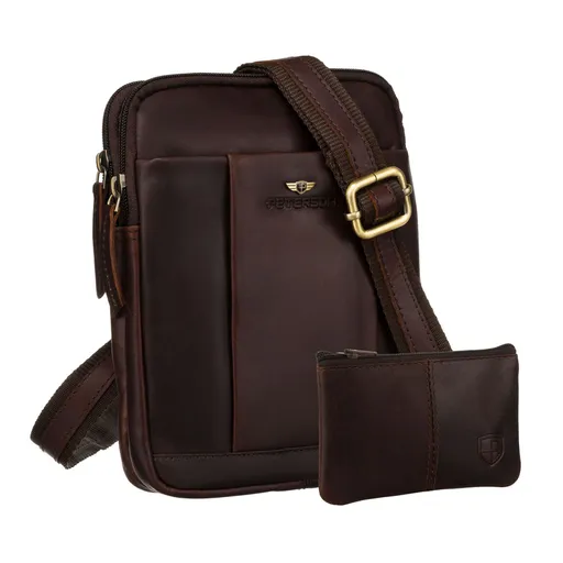 Hnedá pánska kožená taška cez rameno Peterson + puzdro na kľúče