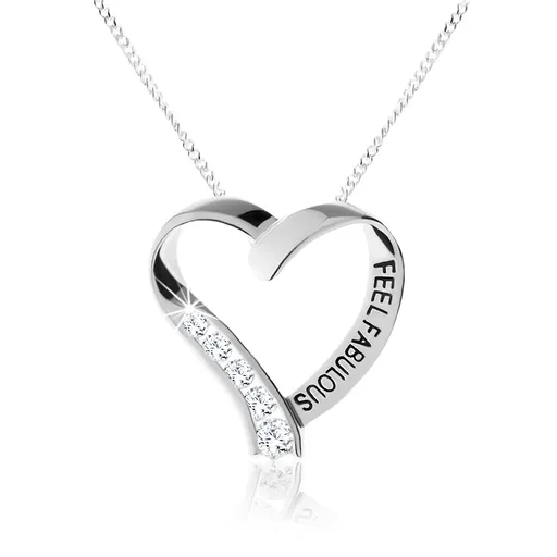 Strieborný náhrdelník 925, ligotavá kontúra srdiečka, číre zirkóny, nápis