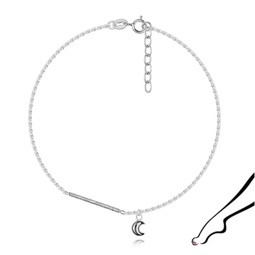 Strieborný 925 náramok na členok s mesiacom a špirálovou paličkou