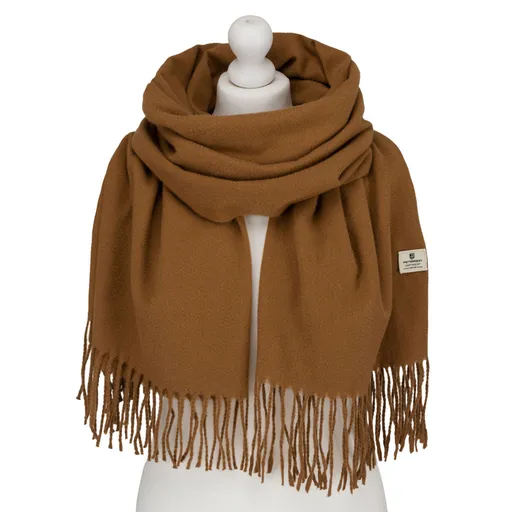 Dámsky svetlohnedý šál s ozdobnými strapcami