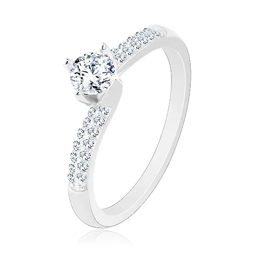 Zásnubný prsteň zo striebra 925, tenké ligotavé ramená, okrúhly číry zirkón - Veľkosť: 57 mm