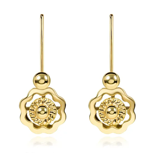 Zlaté detské náušnice 14K kvet s guľôčkou v strede