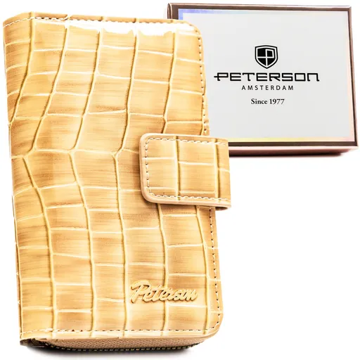 Béžová dámska peňaženka z ekologickej kože s krokodíliou textúrou, patentom a zipsom