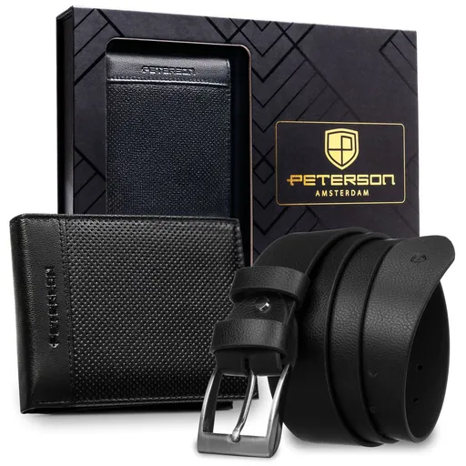 Pánsky darčekový set – kožená peňaženka bez zapínania a čierny opasok z ekologickej kože
