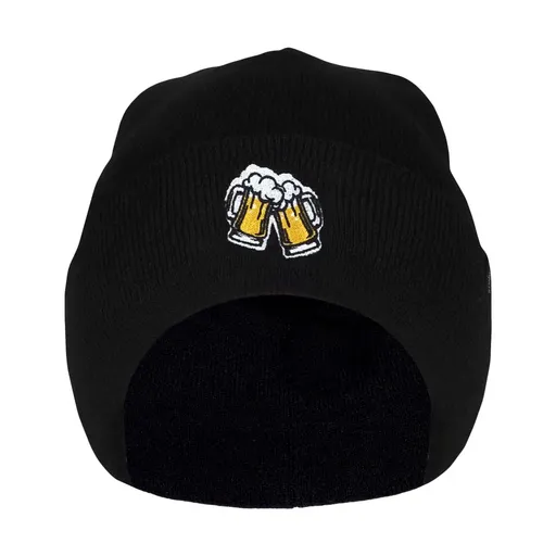 Bontis Pletená čiapka s výšivkou Pivo s penou - Čierna