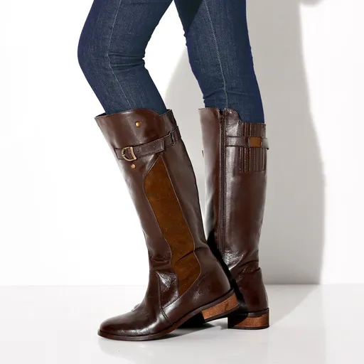 Kožené vysoké čižmy s nastaviteľnou prackou