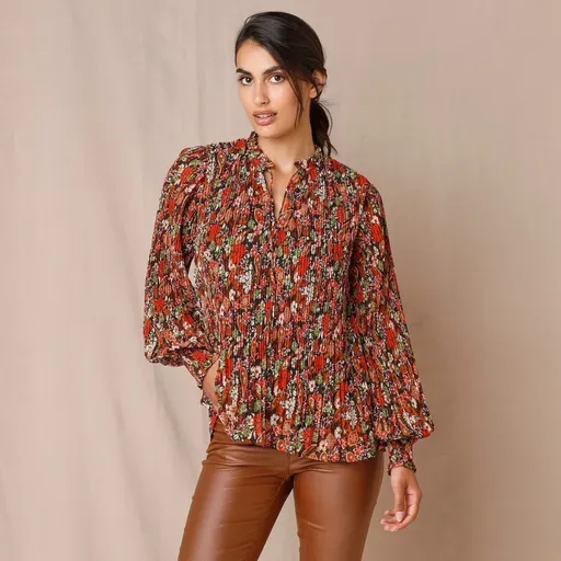 Plisovaná blúzka z voálu s potlačou kvetín