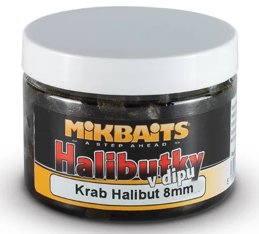 Mikbaits pelety halibutky v dipe 8 mm 150 ml - krab halibut