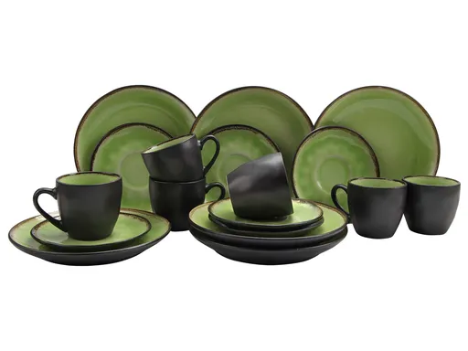 HIT Keramická sada šálok a dezertných tanierikov CORFU 18ks zelená/čierna