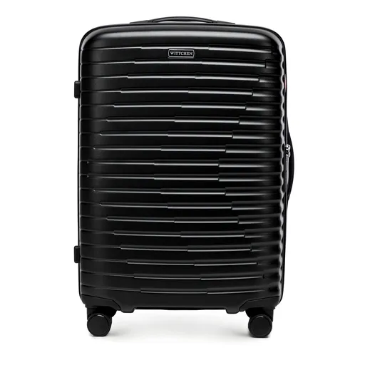 Stredný polykarbonátový kufor s horizontálnymi rebrami, čierny 56-3P-612-10