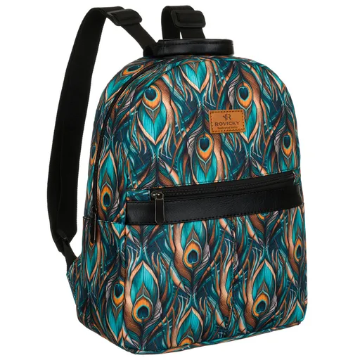 Dámsky polyesterový ruksak s pestrofarebným vzorom pávieho peria - Rovicky
