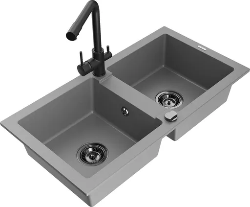 MEXEN/S MEXEN/S - Mario granitový drez 2-bowl vrátane batérie Duero, šedá 6504-71-671600-70-B