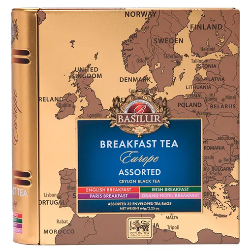 BASILUR European breakfast tea book assorted čierny čaj 32 sáčkov