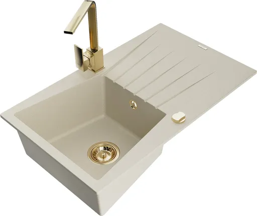 MEXEN/S MEXEN/S - Cesar granitový drez 1-miska s odkvapkávačom vrátane batérie Rita, béžový 6514-69-670300-50
